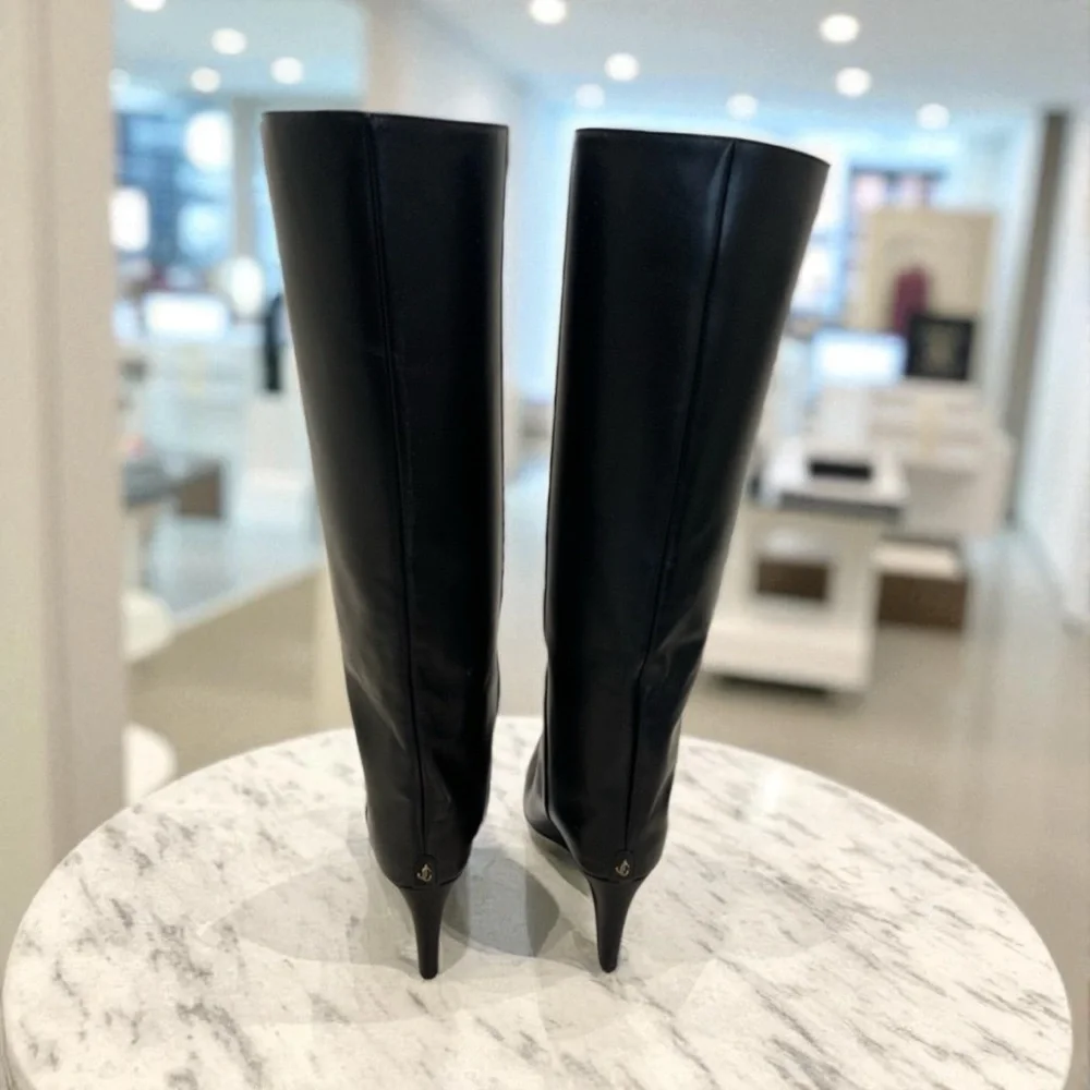 JIMMY CHOO Blake 85 logo-appliquéd leather wedge knee boots Size 36.5 - Picture 5 of 9